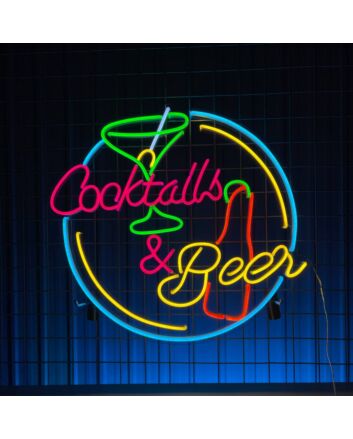 Brighten Your Bar, Store, or Home Entertainment Space with the Cocktails And Beer Logo Led Neon Sign - The Ultimate Drinking Decor for Any Occasion.