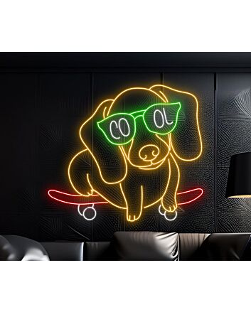 Brighten Up Your Bar or Bedroom with the Cool Dachshund Skateboarding LED Neon Sign - Perfect for Dog Lovers and Skate Enthusiasts