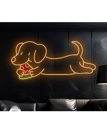 Brighten Your Bar, Kitchen, or Party Room with the Adorable Cute Dachshund Eat Pizza Led Neon Sign Dachshund Sausage Pizza Led Sign
