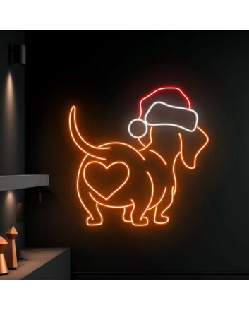 Brighten Up Your Home, Office, or Holiday Party with the Festive Glow of the Dachshund Christmas Hat Led Neon Sign - Perfect for Any Christmas Celebration.
