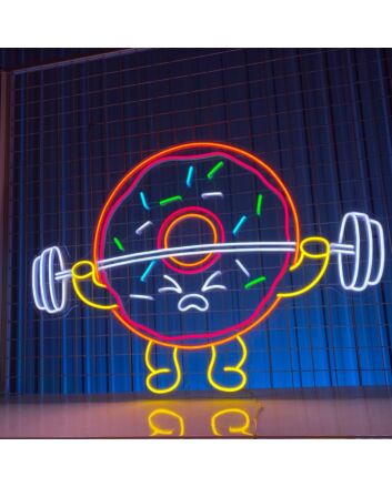 Enhance Your Bakery, Home, or Gym Ambiance with the Donut And Dumbbell Led Neon Sign - Perfect for Parties and Thematic Decor.