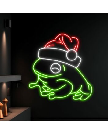 Brighten Your Festivities: Ideal for Christmas Celebrations, Home &amp; Office Decor - Frog In Christmas Hat Led Neon Sign