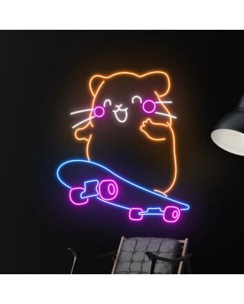 Brighten Up Your Skate Shop or Bedroom with the Vibrant Hamster Skateboarding LED Neon Sign - Perfect for Parties, Home Décor, and Unique Office Ambiance.