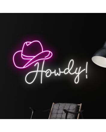 Brighten Your Spaces: Howdy Cowboy Hat Led Neon Sign - Perfect for Home Decor, Office Vibe, Storefronts, Bars, and Western Theme Parties.