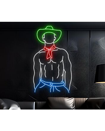 Revamp Your Space with Elegance: Howdy Cowboy Hat Texas Led Neon Sign Sexy Body Gay Man Cowboy Hat for Home Decor, Bars, and Festive Celebrations