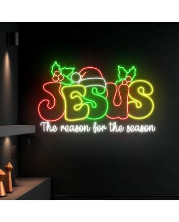 Brighten Your Holidays: Jesus The Reason For The Season Led Neon Sign for Festive Home Decor, Office Celebrations, and Christmas Gatherings.