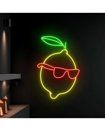 Brighten Up Your Space: Lemon Glasses Led Neon Sign, Perfect Custom Cute Fruit Led Light for Bars, Home Decor, and Lively Parties.