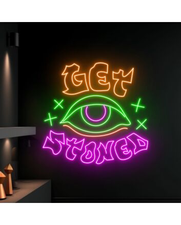 Elevate Your Smoking Shop or Man Cave Ambiance with the Let Stoned Eyes Smoking Machine Led Sign - Perfect for Wall Decor in Bars, Offices, and Parties.