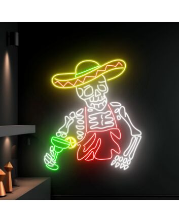 Mexican Skeleton Drinking Margarita Led Neon Sign Skeleton Led Sign