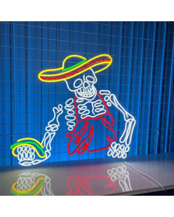 Mexican Skeleton Eating Tacos Led Neon Sign Skeleton Led Sign