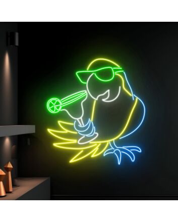 Parrot Drinking Margarita Led Neon Sign Parrot Led Sign Animal Lover Neon Light