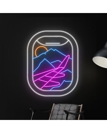 Plane Window View Mountain Led Neon Sign Custom View Mountain Led Sign