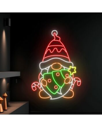 Santa Claus Hug Christmas Tree Led Neon Sign
