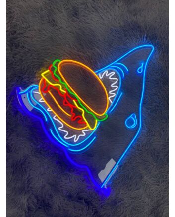 Shark Eat Hamburger Led Neon Sign Funny Shark Led Sign Cool Shark Neon Light