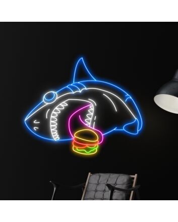 Shark Eat Hamburger Led Neon Sign Funny Shark Led Sign Cool Shark Neon Light Bakery Shop
