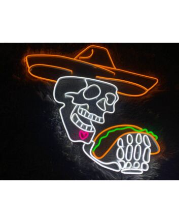 Skeleton Cowboy Eating Tacos Led Neon Sign