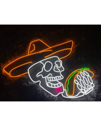 Skeleton Cowboy Eating Tacos Led Neon Sign