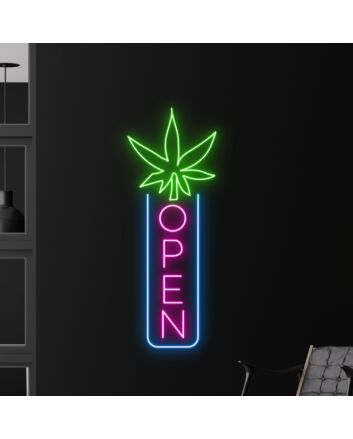 Weed Leaf Open Logo Led Neon Sign Smoking Machine Led Sign Smoking Shop Neon Light Shop