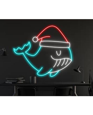 Whale Fish Christmas Hat Led Neon Sign Whale Fish Christmas Led Sign Christmas Neon Sign