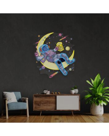 Astronauts Drinking Beer Light Space Uv Neon Light Bedroom Decor