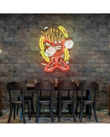 French Fries Led Uv Neon Sign Restaurant Wall Decor