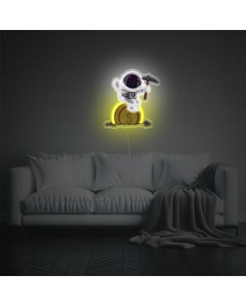 Astronaut Sitting On Gold LED Neon Acrylic Artwork