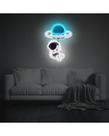 Astronaut With UFO LED Neon Acrylic Artwork