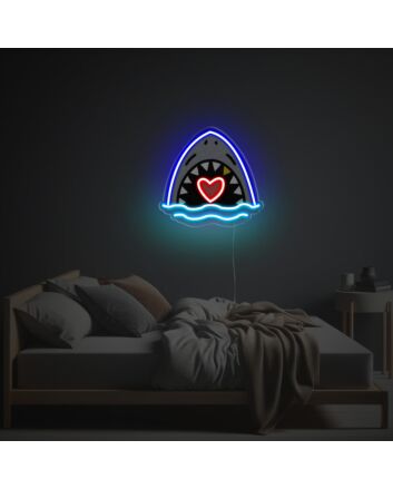 Big White Shark With Red Heart LED Neon Acrylic Artwork