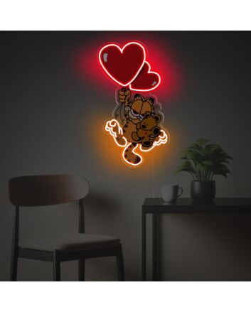 Garfield Holding Red Heart Balloon LED Neon Acrylic Artwork
