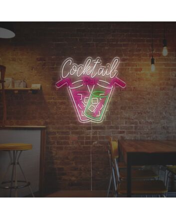 Cocktails Bar With Two Drink LED Neon Sign