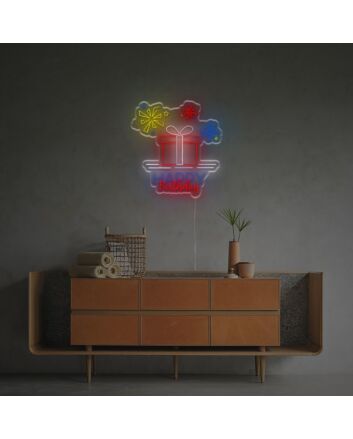 Happy Birthday With A Gift LED Neon Sign