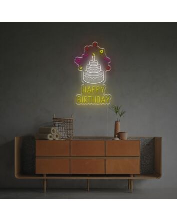Happy Birthday With Birthday Cake LED Neon Sign