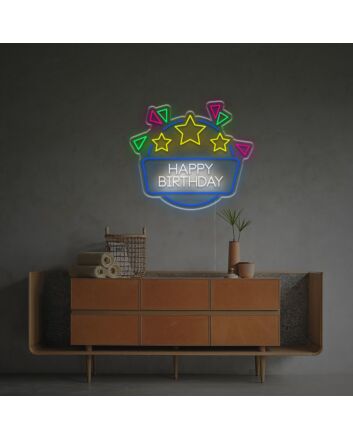 Happy Birthday With Stars LED Neon Sign