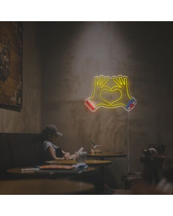 Heart Shape With Two People Hands LED Neon Sign