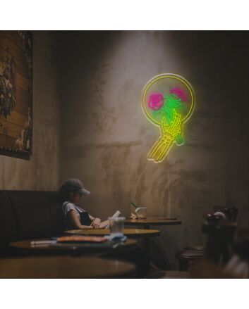 Skull Hand Holding Roses LED Neon Sign