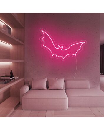 Bat Flying Happy Halloween Neon Sign