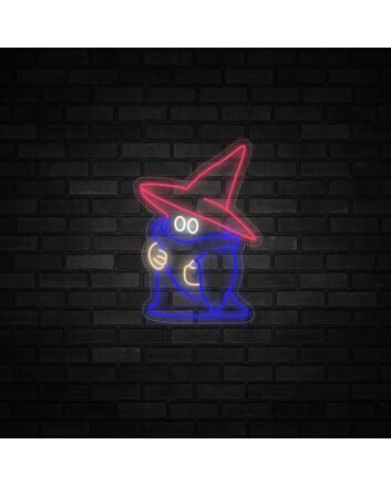 Ghost Wearing A Witch Hat Halloween Neon Sign