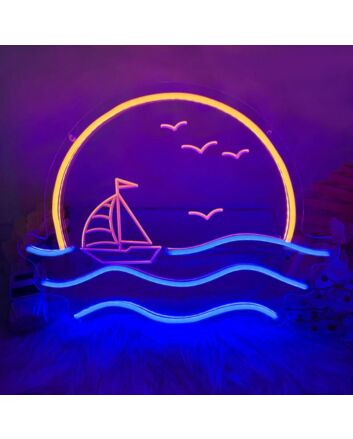 Sun Wave Seagull Sunset Sunrise Neon Sign
