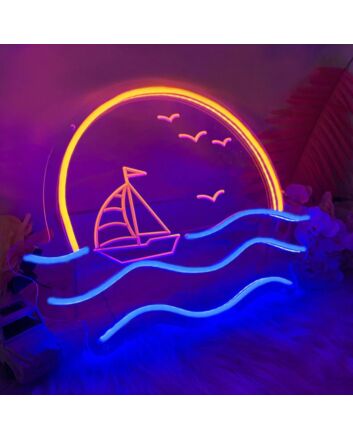 Sun Wave Seagull Sunset Sunrise Neon Sign