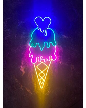 Dripping Ice Cream With Heart Neon Sign