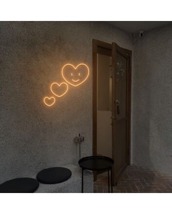 3 Hearts Smile Face Neon Sign