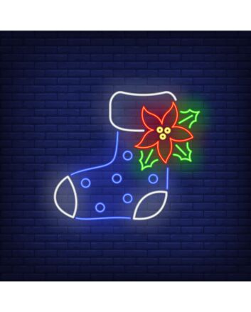 Boot Sock with Ponsettia Flower Neon Sign
