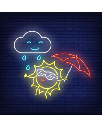 Cartoon Sun With Umbrella Rain Neon Sign
