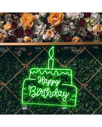 Happy Birthday Text in Big Cake Neon Sign