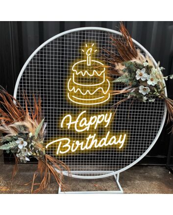 Happy Birthday with Cake on Top Neon Sign