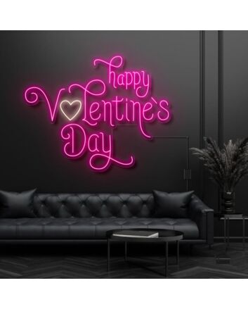 Happy Valentines Day With Heart Neon Sign