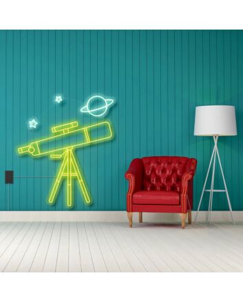 Telescope With Planet Neon Sign