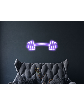 Barbell Neon Sign Hung On The Wall Of A Room