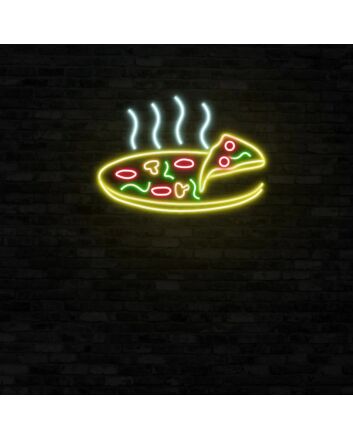 Led Pizza Neon Sign Hung On The Wall Background