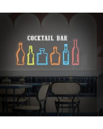 Neon Cocktail Sign Bar Bottles Of Whiskey Wine Cognac Rum Neon Sign Wall Decor